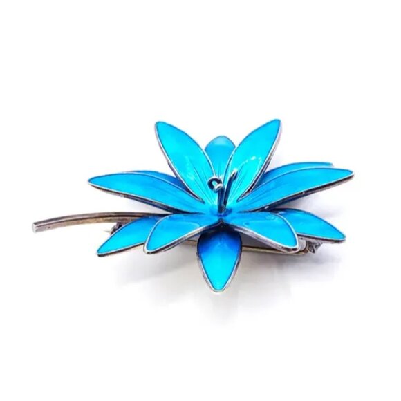 Rare Vtg HROAR PRYDZ Norway Blue Enamel Sterling Silver Flower Brooch Pendant - Picture 4 of 8